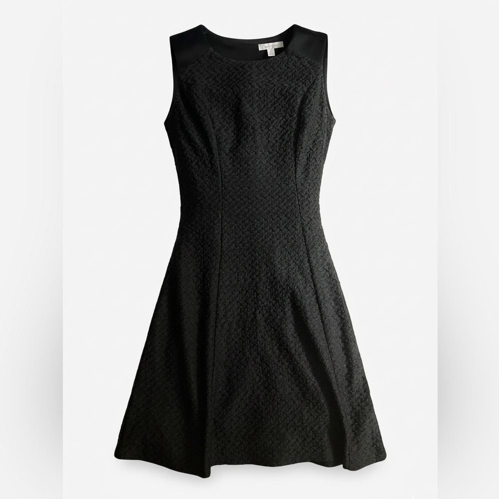 New York & Company Black Textured Sleeveless Fit-and-Flare Dress